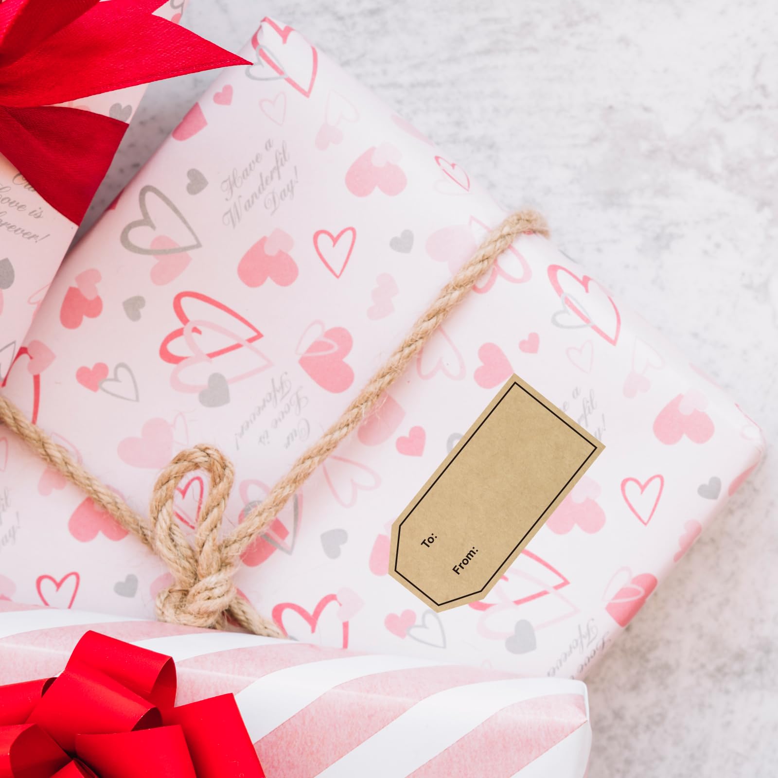 Etiquetas de regalo de 2.25 x 1.15 pulgadas, 304 etiquetas adhesivas de papel kraft natural para Navidad, vacaciones, día de San Valentín, bodas, regalos, tarjetas de envoltura de regalos,