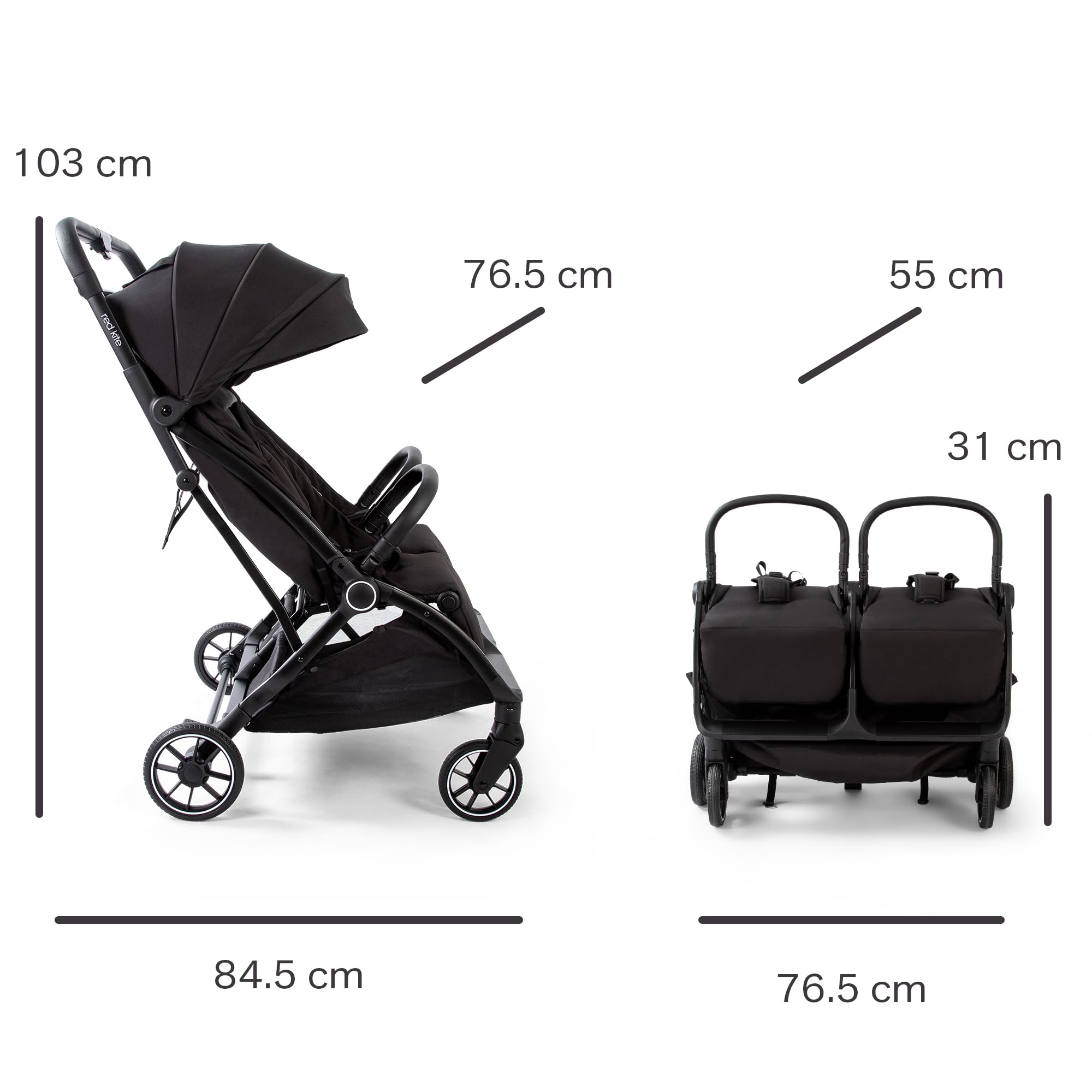 Red Kite Push Me Duet - Passeggino gemellare, colore: Nero