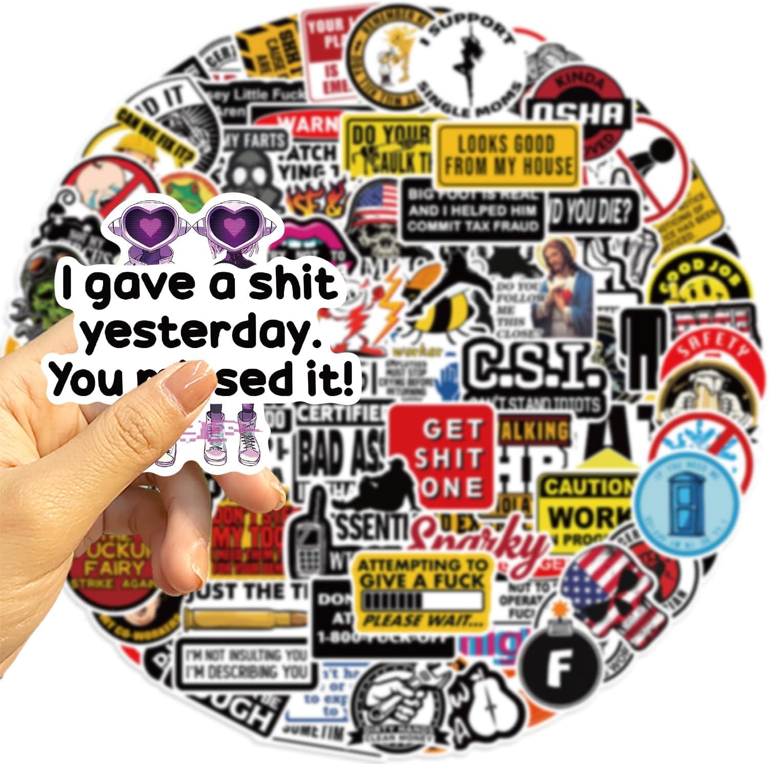100pcs Funny Hard Hat Stickers (Dirty) for Adult Tool Box, Helmet, Prank Meme Vinyl and Waterproof Decals for Mechanics, Electricians, Union, Oilfield, Military, Construction, Welders