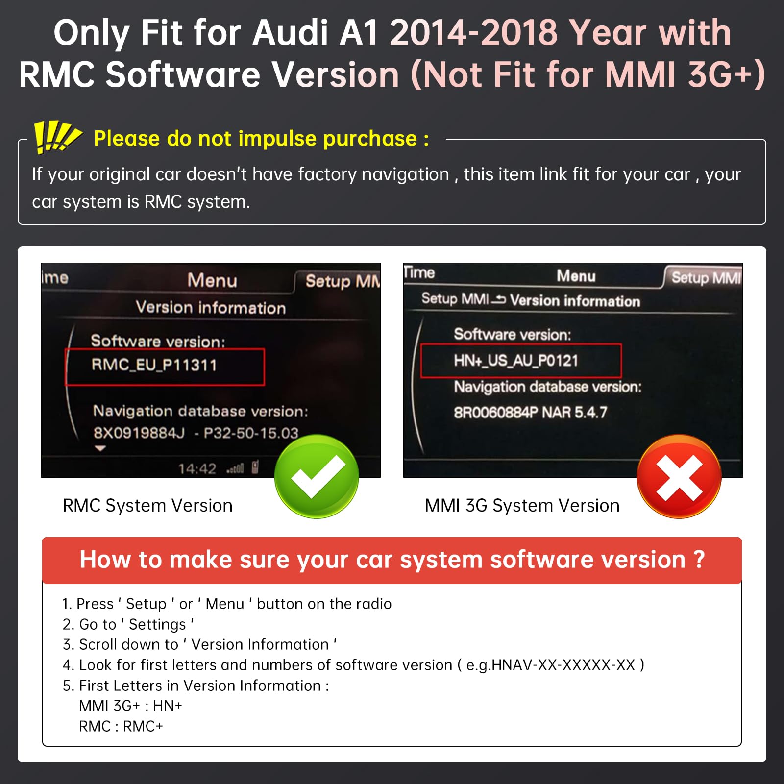 Road Top Modulo Adattatore CarPlay Wireless per Audi A1 2014-2018 | con RMC, Carplay Decoder Retrofit Kit, compatibile con Apple CarPlay senza fili, Android Auto, MirrorLink, Navigazione