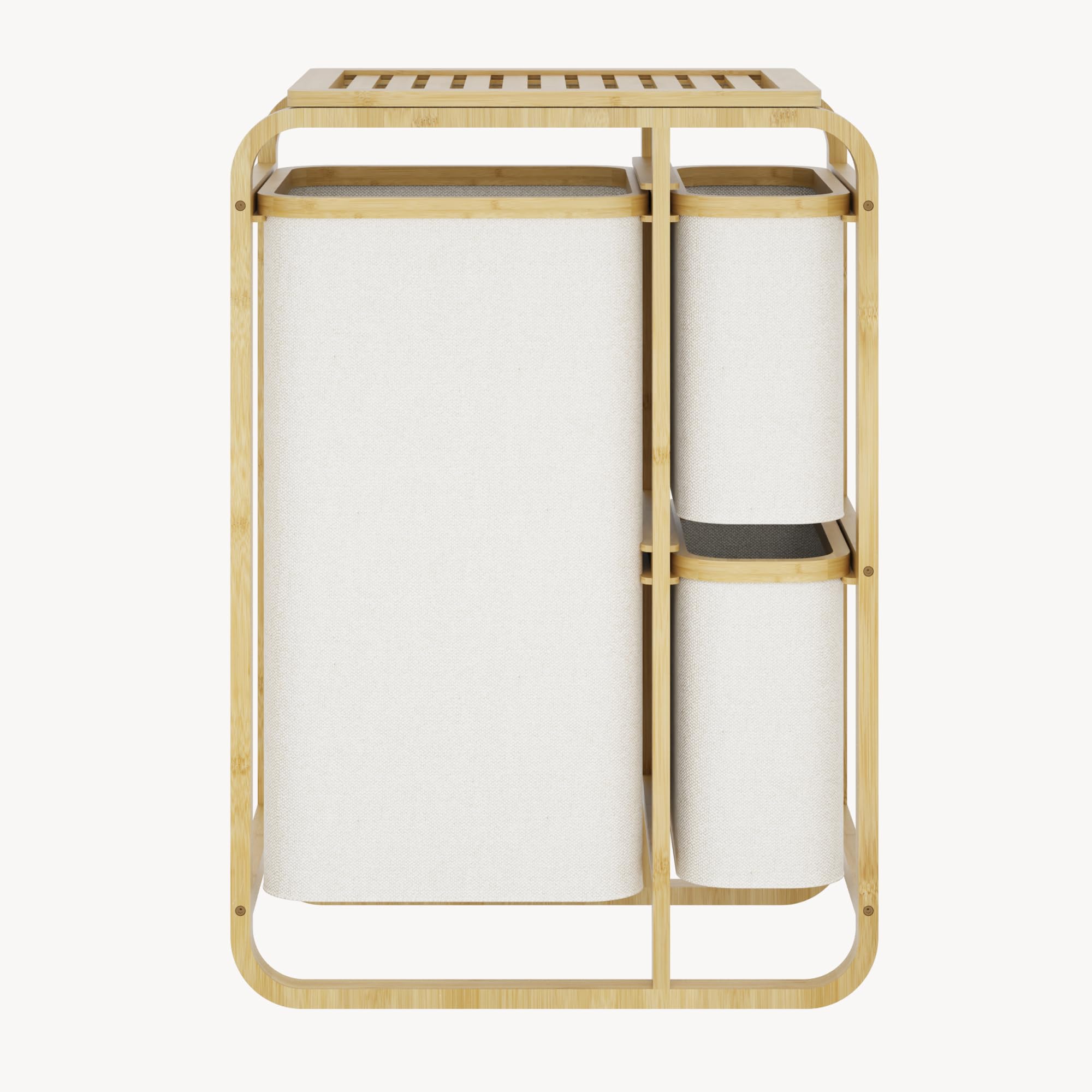 [en.casa] Mobile Portabiancheria in Bambù con Ripiano a Doghe e 3 Sacchi Estraibili per Bucato 70,5 x 49,5 x 33 cm - Beige