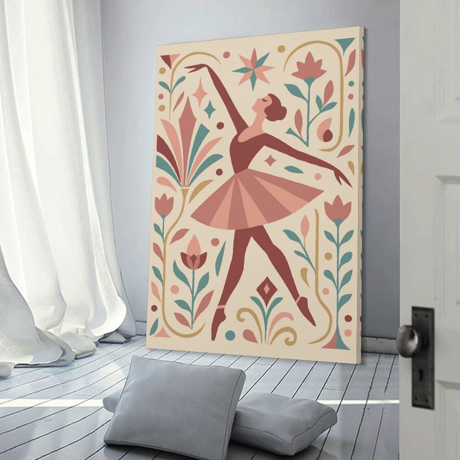 Junmoney Elegant Ballerina Art Deco Illustration Wall Picture Print 20x30inch(50x75cm), for Bedroom Decor, Cosy Corners Or Studios, Home Artwork with A Soft Interior Feel