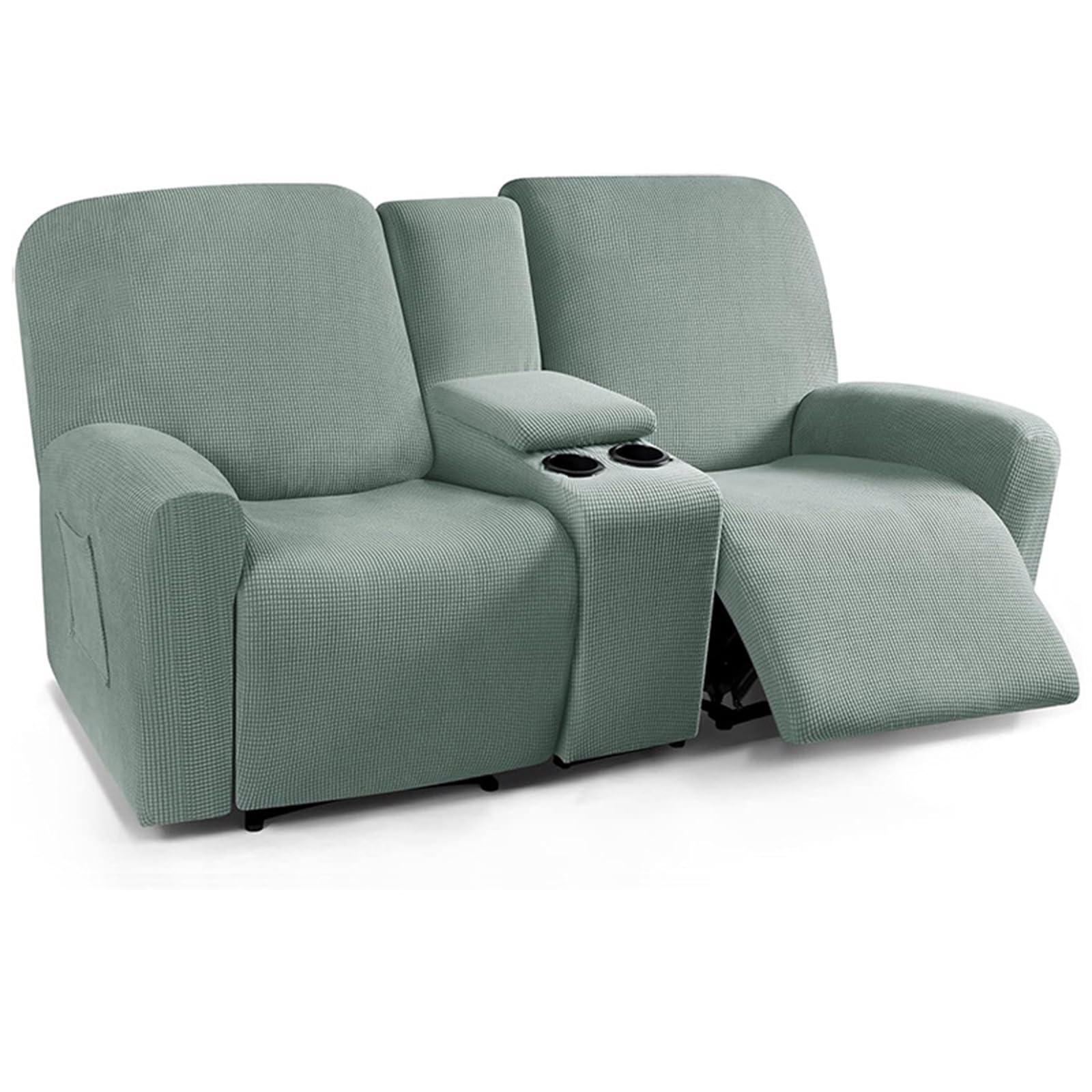hardtry Recliner Slipcovers with Middle Console Slipcover,Couch Cover for Reclining Sofa Stretch Milk Silk Non-Slip Soft,Sofa Covers with Center Console Washable(Matcha green,2 seater with console)