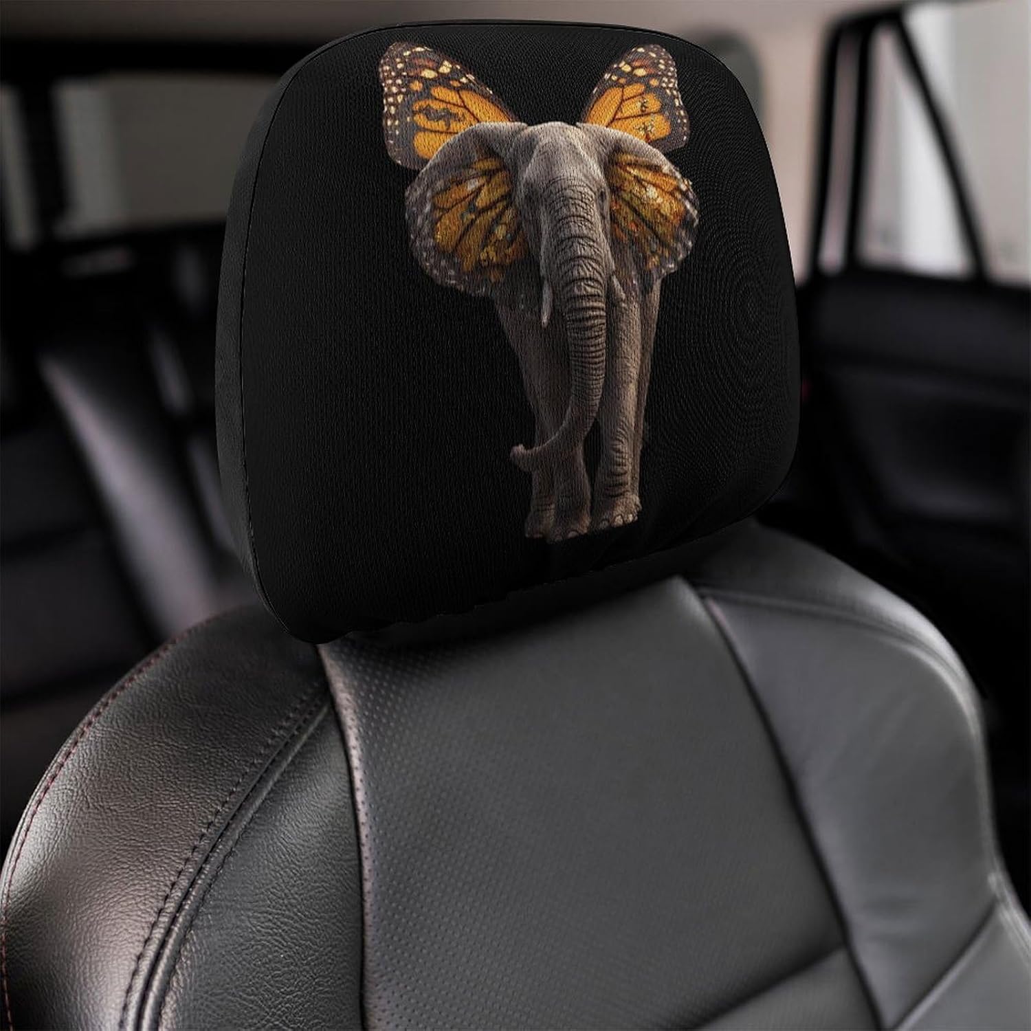 Elephant with Monarch Butterfly Wings Fashion Car Headrest Cover Novelty Elastic Seat Rest Covers for SUV Truck Sedan image 4
