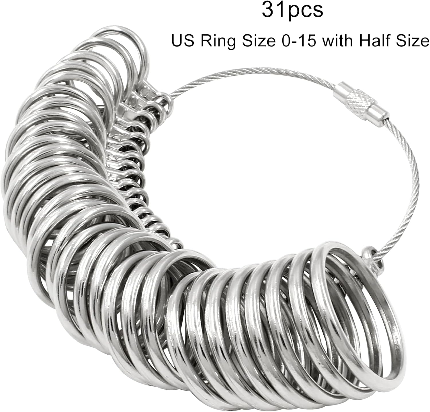 Litoexpe Ring Sizer Measuring Tool, 31pcs Ring Measurement Tool, Zinc Alloy Finger Sizing Measure Tool, US Ring Size 0-15 with Half Size