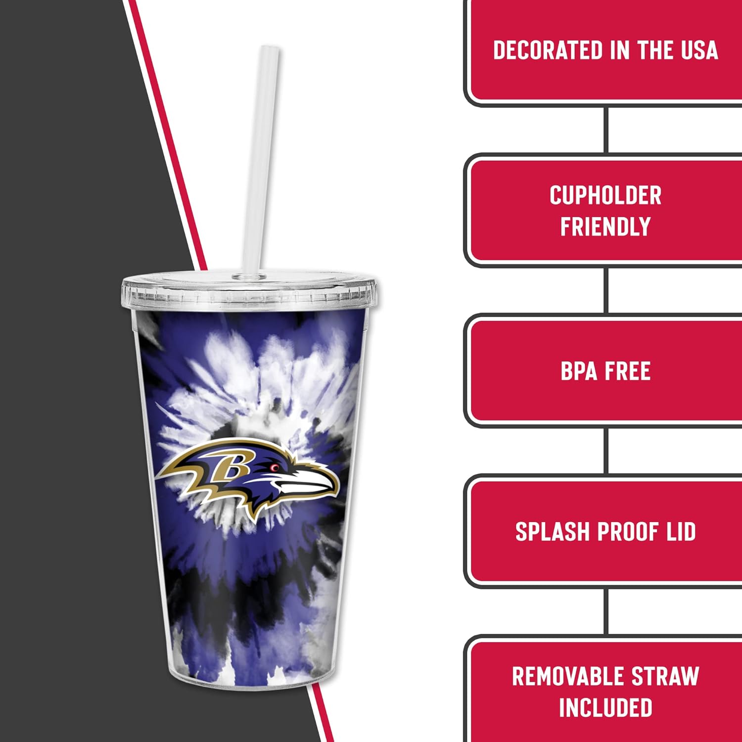 Rico Industries NFL Football Metallic Tie Dye NFL Football Team 16oz Metallic Clear Tumbler W/Straw - Image 6