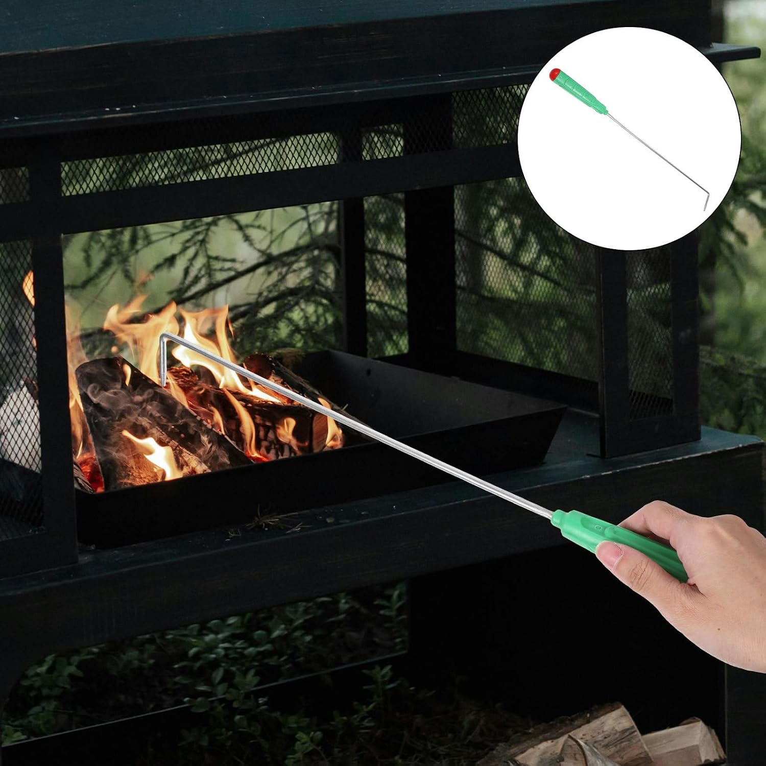 Heavy Duty Fire Pit Poker Steel Hook for Fireplace and Campfire Use