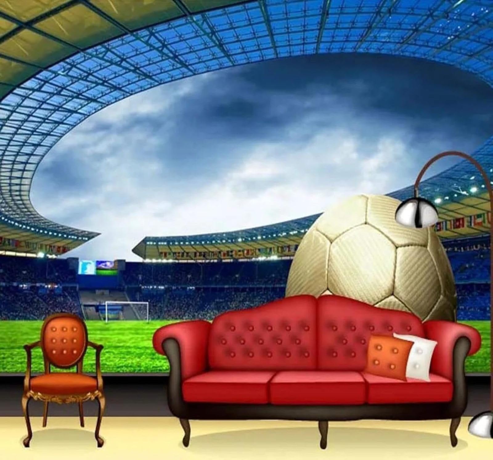 XLMING Large Three Dimensional Stadium Sports Football 3D Wallpaper Silky Texture Home Study Office Grey Dining Room Sofa Bedroom Living Room TV Backdrop-350cm×256cm
