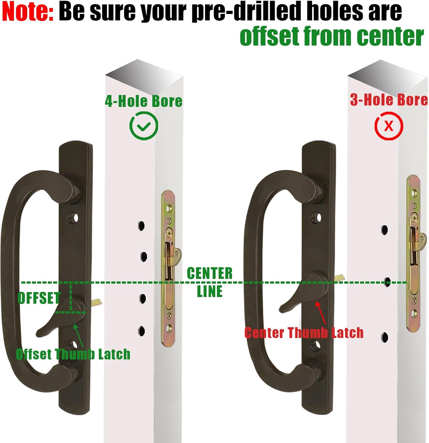 Patio Sliding Glass Door Handle Set with Mortise Lock 45° Keyway, Keyed Offset Position Zinc Diecast I/E Pull Handles, Fits 3-15/16" H.C., 1-3/8" to 2-1/4" Thick Doors, Non-Handed, Black