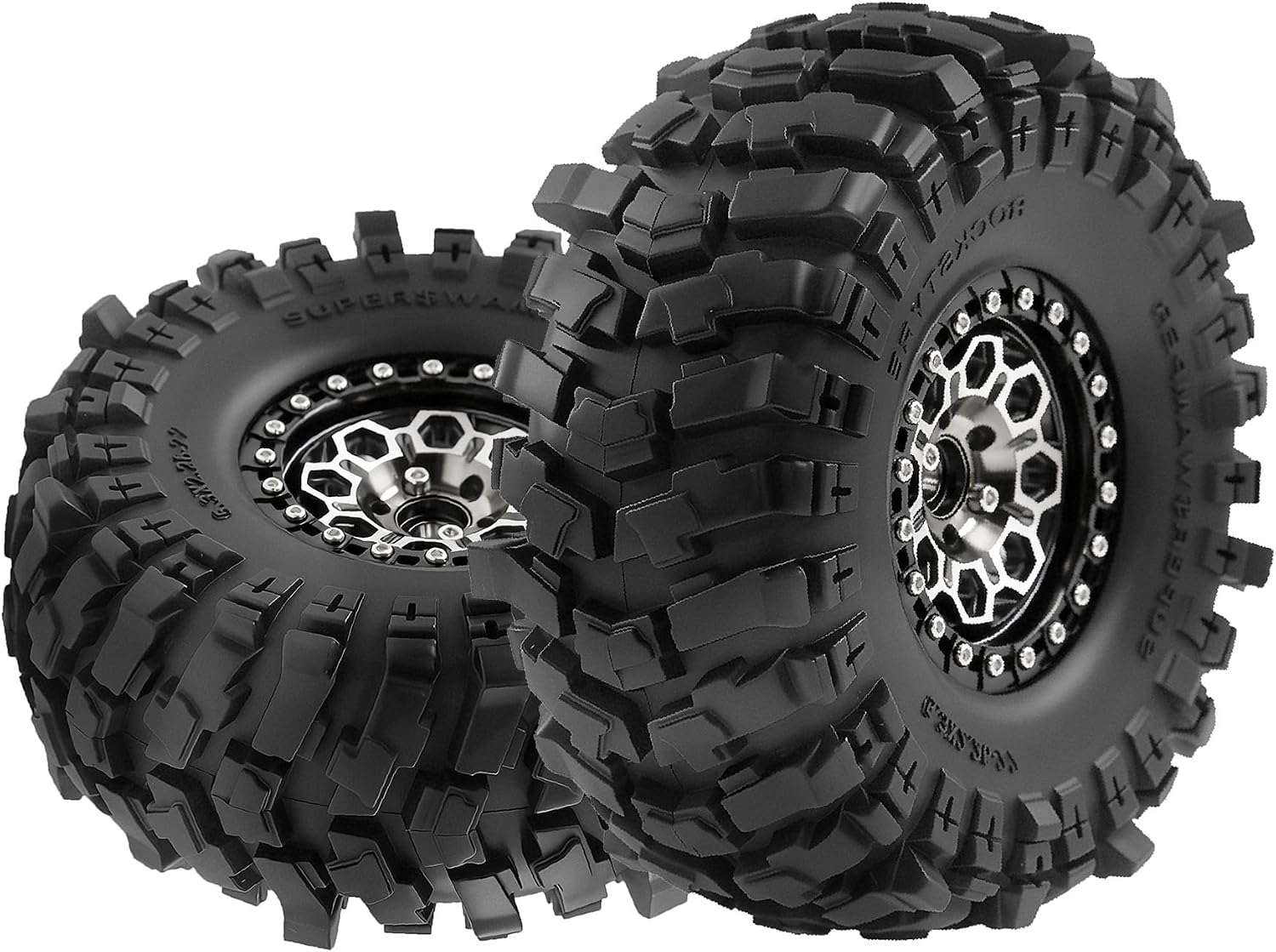 2.2 RC Crawler Tires OD 5.3'' and Aluminum Beadlock Wheels 1/10 All Terrain Heavy Duty Rims Tyres for 1:10 1/8 Mud Turck Crawler Car Traxxas TRX4 Axial SCX10 RC4WD RBX10 MJX H8H MK07 Gen8