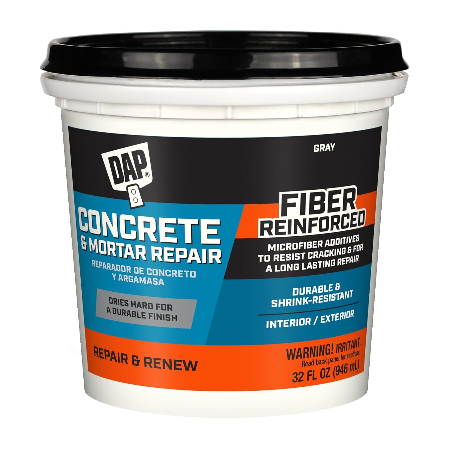 DAP Concrete and Mortar Repair Patch - Non-Shrinking Gray Filler for Cracks, Holes & Masonry, 32 oz