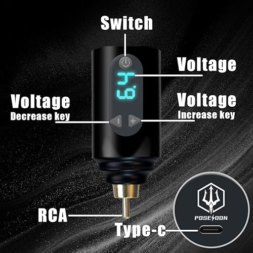 Miniatura 4 de Poseidon PTK031 - Kit de máquina de tatuaje inalámbrica, kit de pistola de tatuaje con fuente de alimentación de tatuaje y 40 agujas de cartucho de