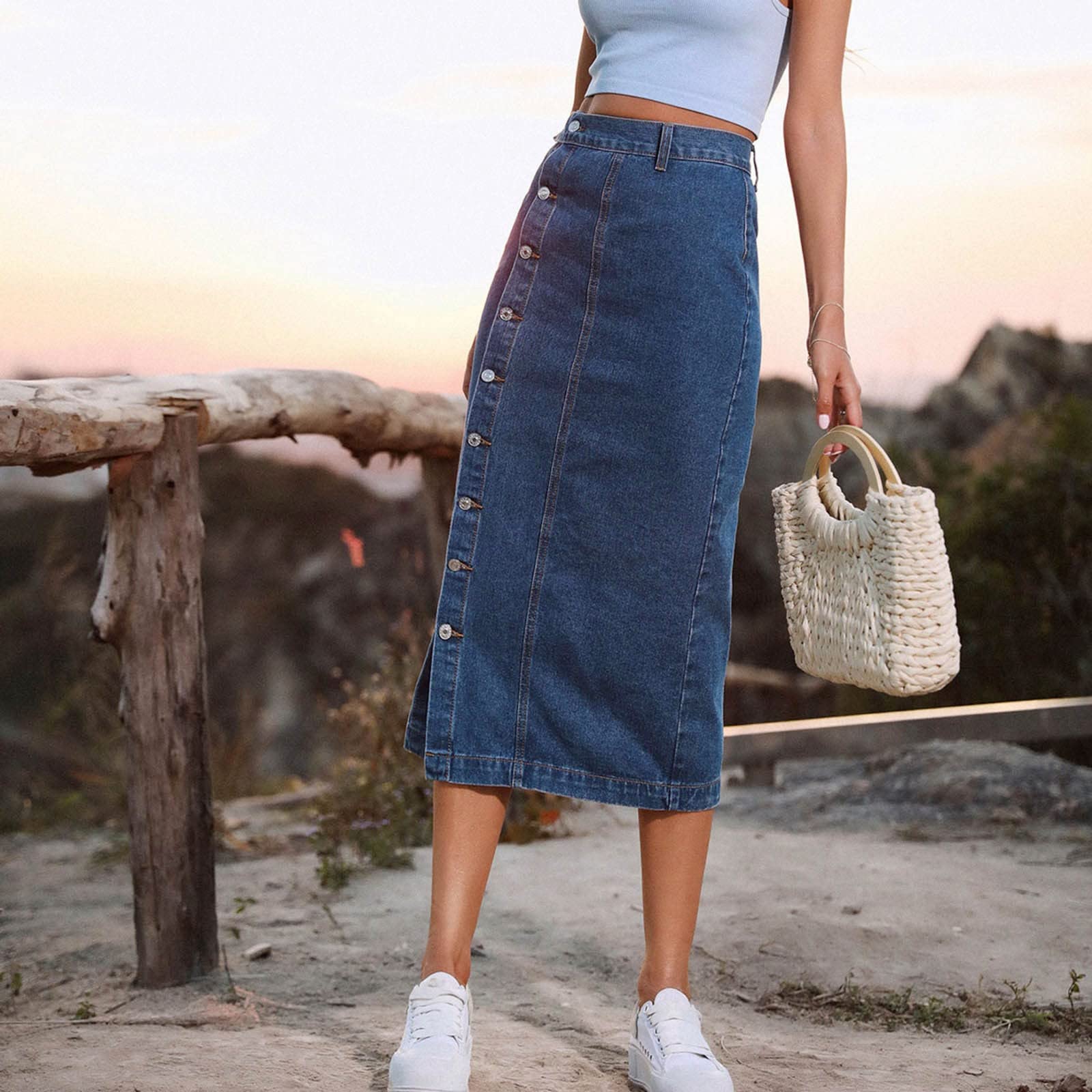 Générique Jupe Femme Ete Elastique Plage Tour Élégante Vacances Femme A-Ligne Longue Haute Bohême Maxi Jupe Décontractée en avec Poches pour Taille De Plage Plissée