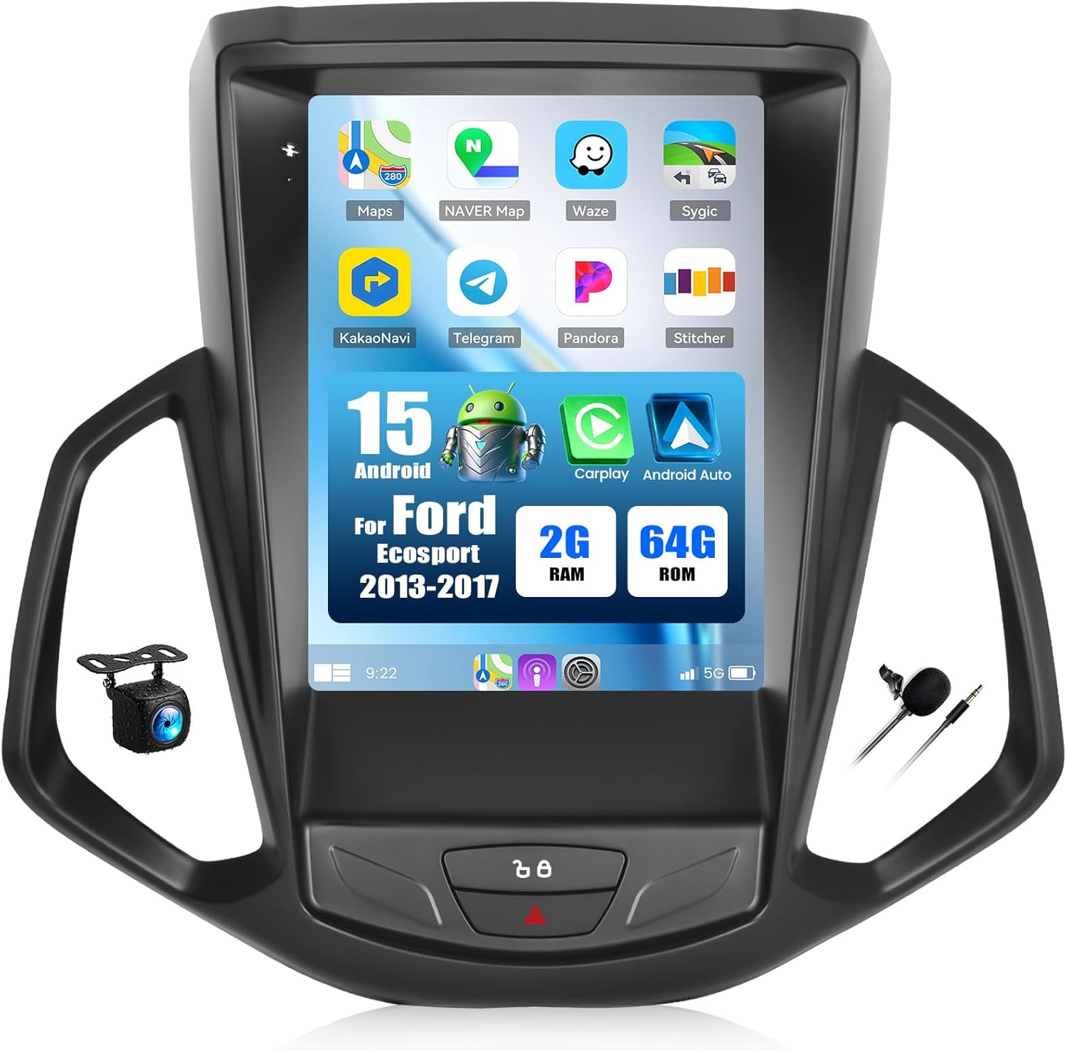 2G+64G Android 15 Car Radio for Ford Ecosport 2013-2017 with Wireless Carplay Android Auto,9.7" HD Touch Screen Ford Ecosport Car Stereo with GPS Navigation WiFi,Bluetooth,FM/RDS+AHD Backup Camera