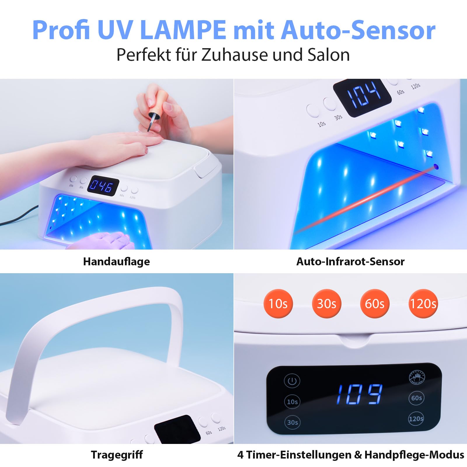 Delanie LED UV Lampe für Gelnägel mit 71 Lampenperlen & Doppelten Anzeigen, Professioneller LED Nagellampe Nageltrockner mit 4 Timer-Einstellungen & Auto Sensor, UV Nagellampe für Gelnägel & Nagellack