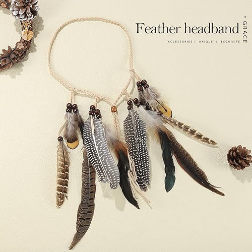 Miniatura 2 de GORTIN Diademas de plumas bohemias, diadema hippie, tocados de plumas indias, diadema de plumas gitanas con borlas, tocado para el cabello,