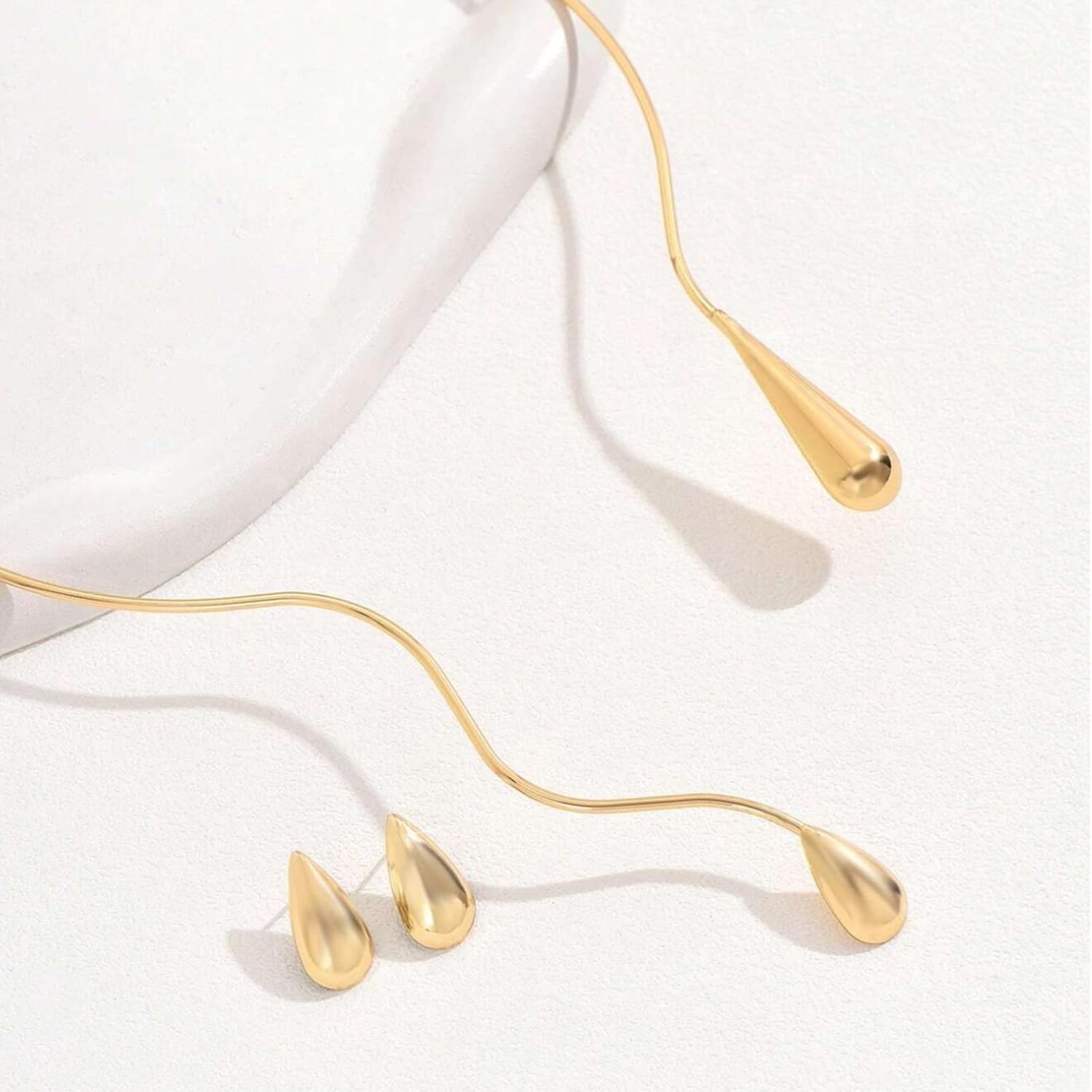 72ore Gold Drop Earrings Necklace Set Statement Gold Teardrop Earrings Necklaces for Women Jewelry Set Birthday Gifts Party Dresses Accessories - Image 4