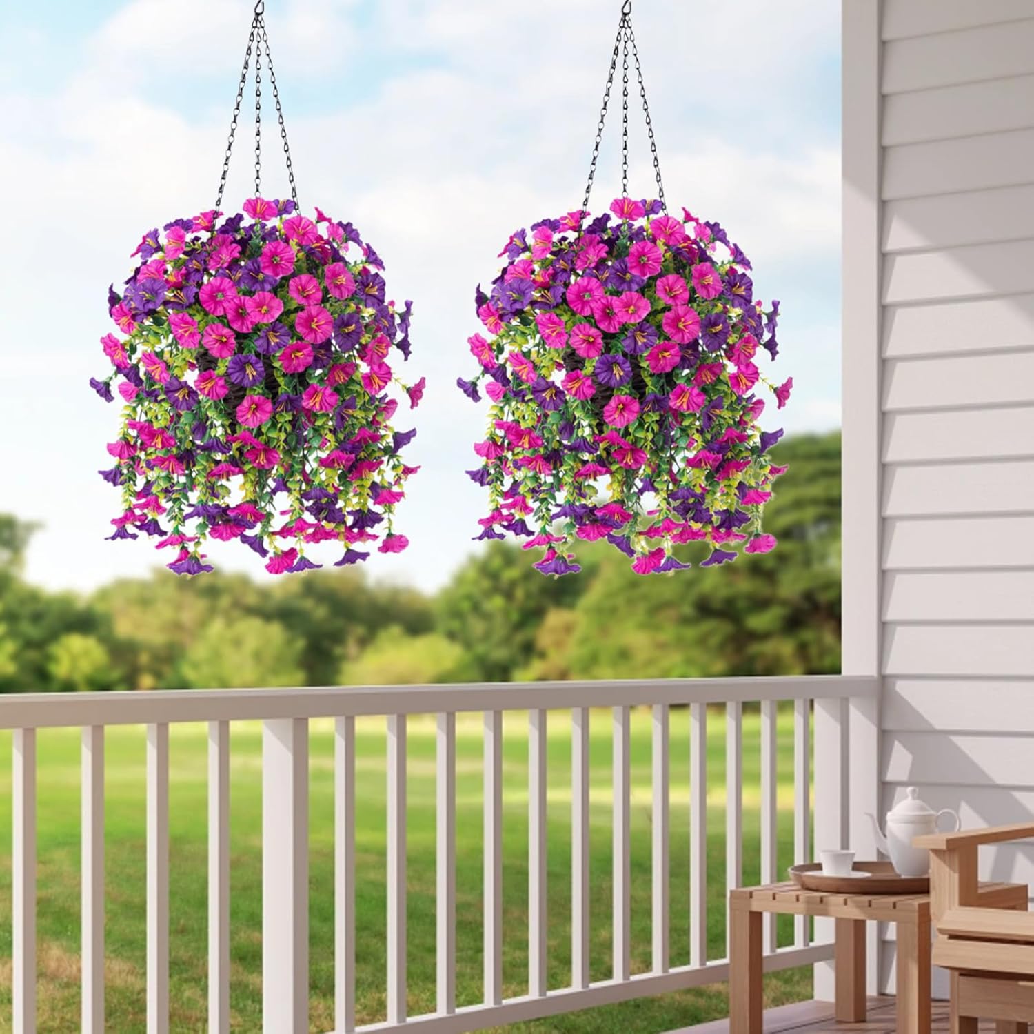 Fake Flowers for Outside,uv Resistant Artificial Outdoor Flowers, 1 Pack Fake Plants,Outdoor Faux Plants,Artificial Hanging Plants Outdoors Fake Flowers(Purple Pink) - Image 5