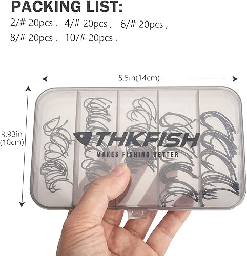 Miniatura 7 de THKFISH Ganchos de mosca seca para atar moscas curvadas 2#  10# Surtido de 100 ganchos de pesca con mosca