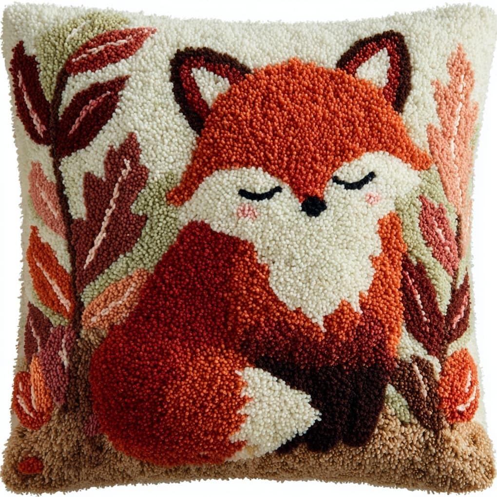 AxiangziK Latch Hook Cushion Kit,Red Fox DIY Throw Pillow Cover 43X43Cm
