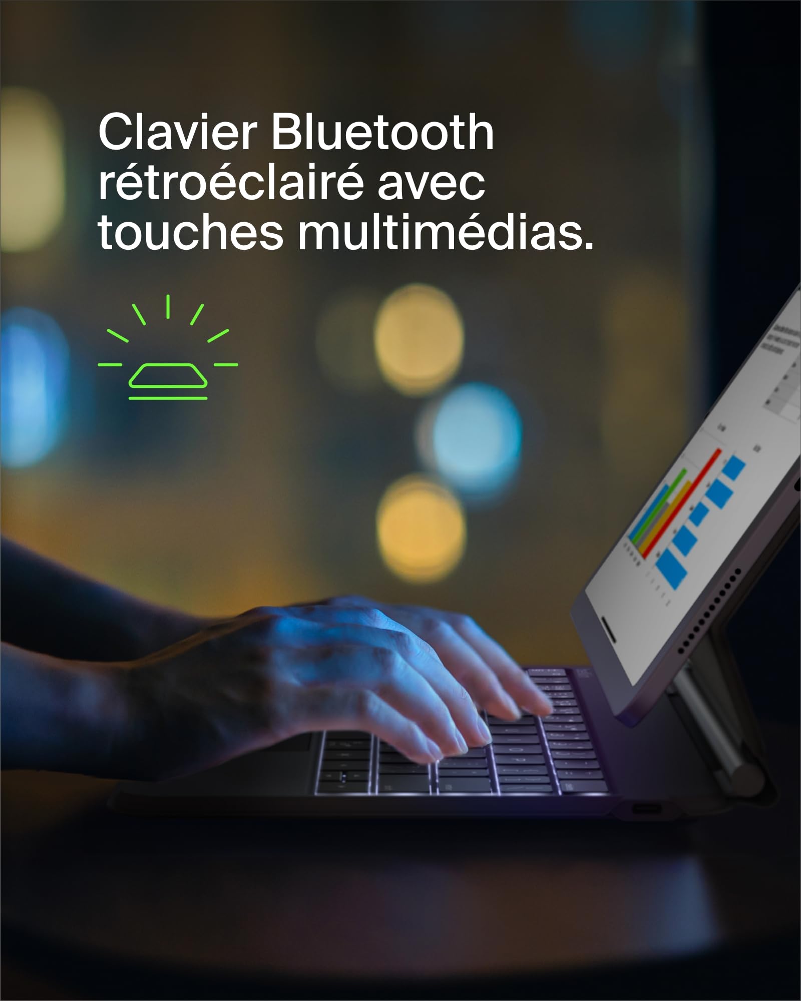 Belkin Pro Coque Clavier iPad avec support magnétique, touches Bluetooth rétroéclairées, gestes trackpad, support Apple Pencil, AZERTY, touches multimédia, pour iPad Air 11” M3/M4 et Pro 11”