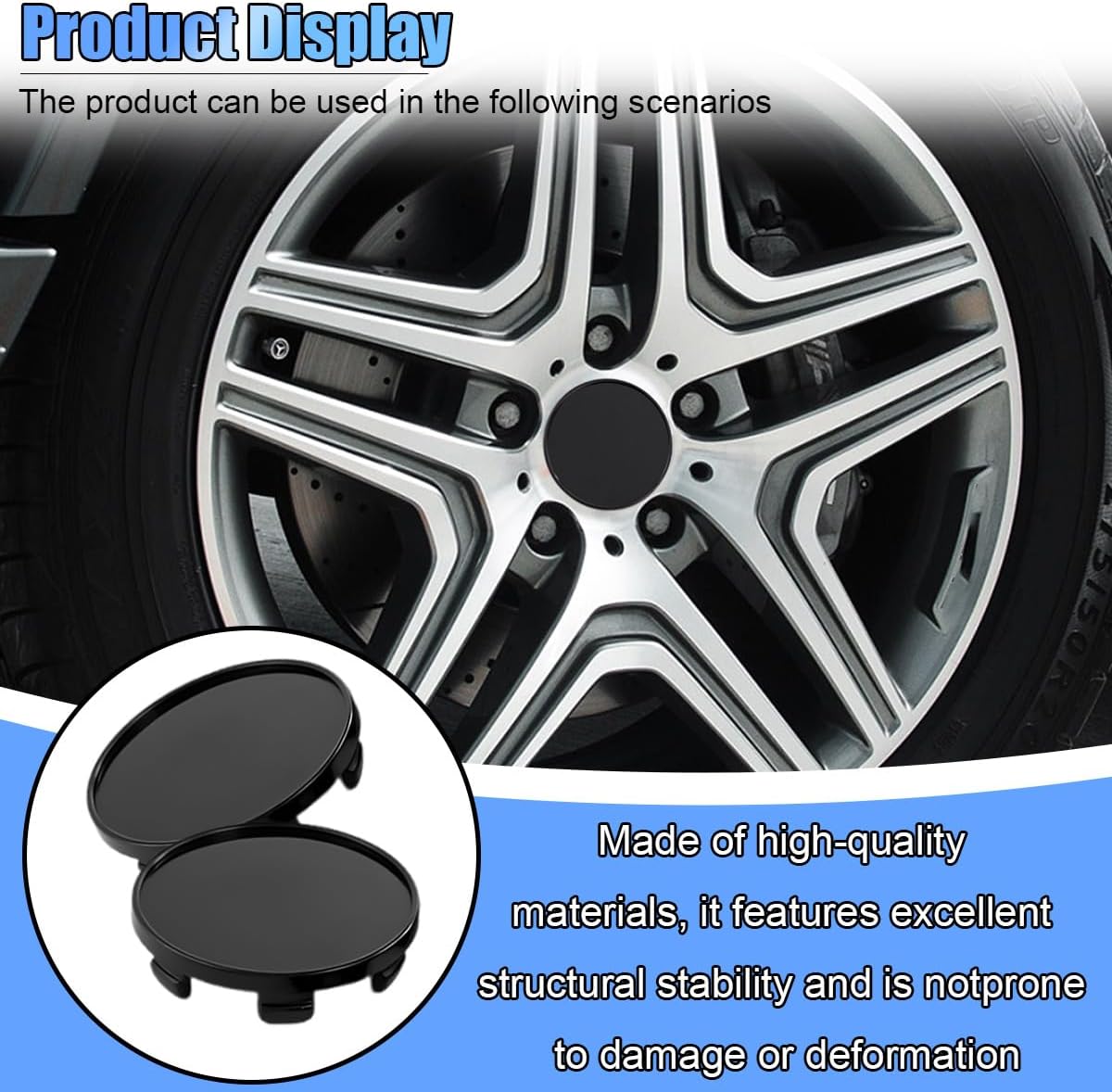 4PCS Car Wheel Center Caps, ABS Snap-in Rim Center Hub Caps Cover Replacement with 54mm/2.13in Outer Diameter 47mm/1.85in Inner Diameter, Universal Wheel Hub Cap Accessories (Black)