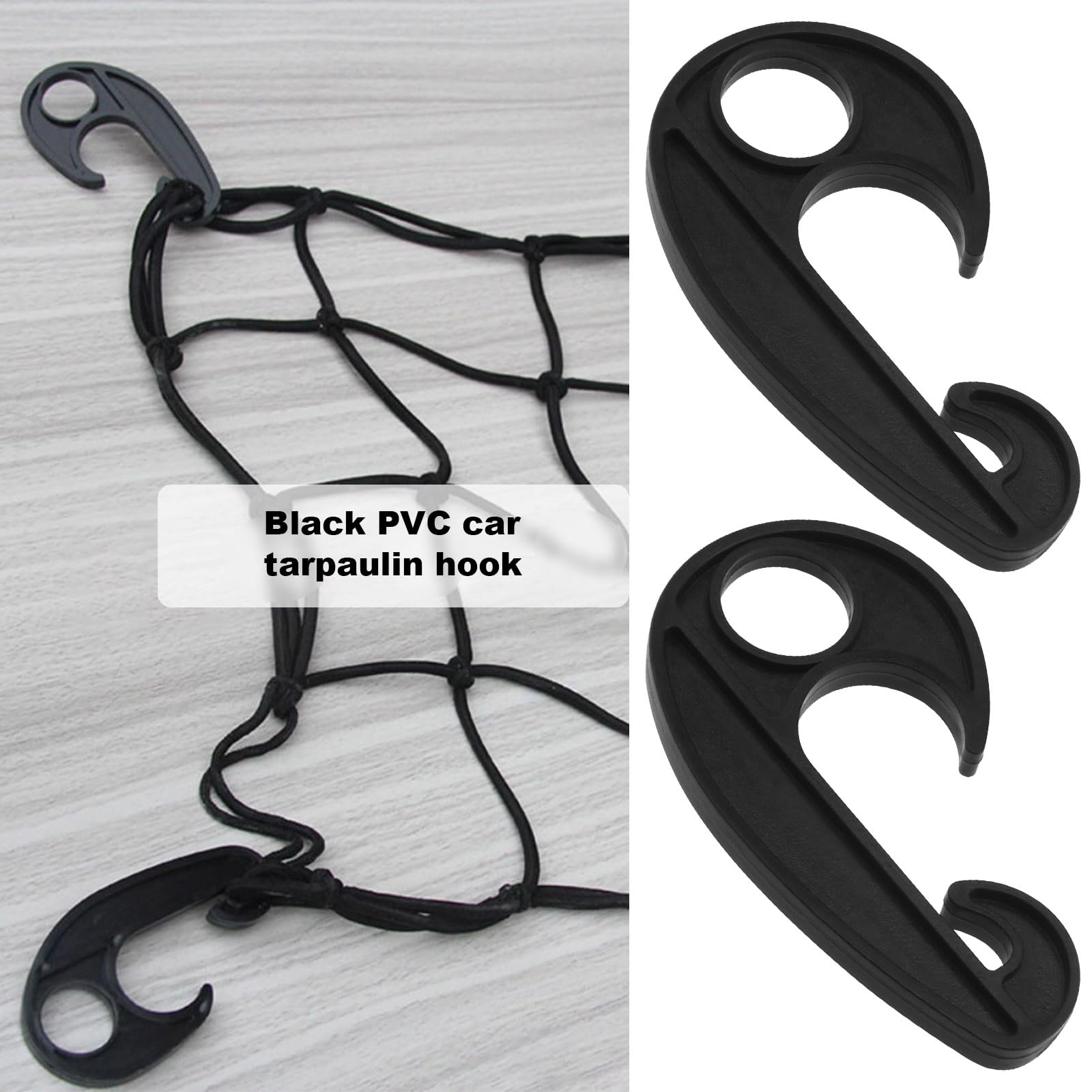 YINETTECH 10PCS Black Plastic Hook PVC Car Cover Tarpaulin Rope Hook Cargo Cover Net Hooks for Cargo Net Bungee Net Truck Net Truck Storage Rack 90x52mm - Image 2