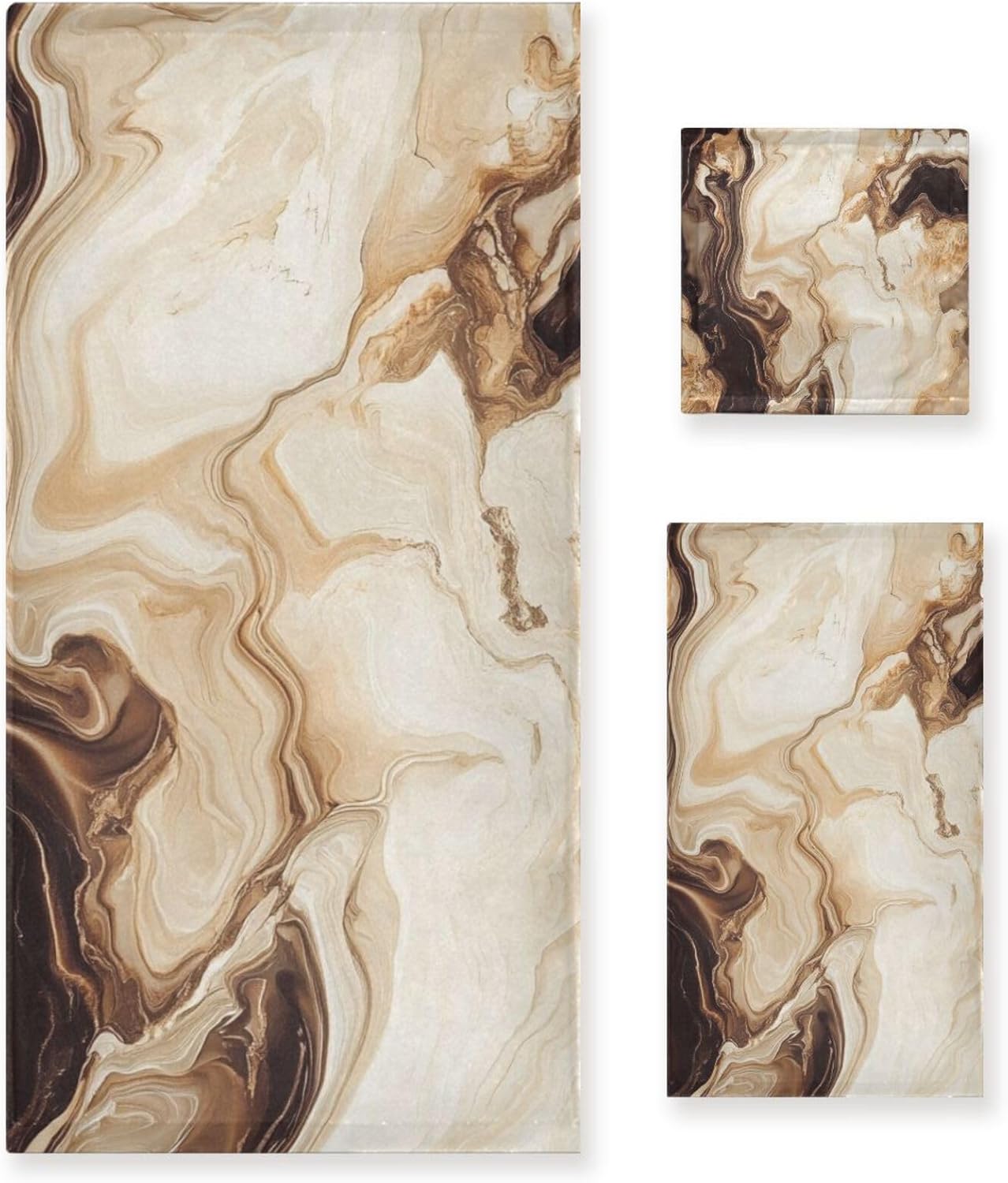 ALAZA Beige and Brown Marble Geometric Towel Bathroom Set, 3-Piece Towel Set, 1 Bath Towel, 1 Hand Towel, 1 Washcloth,Soft Absorbent Towel for Home Kitchen Gym Beach