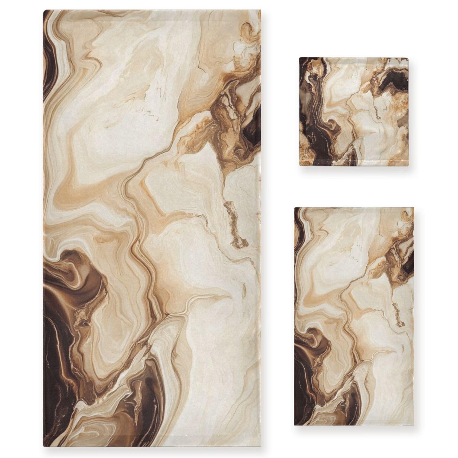 Serviette douce et absorbante haut de gamme ALAZA motif géométrique beige et marron