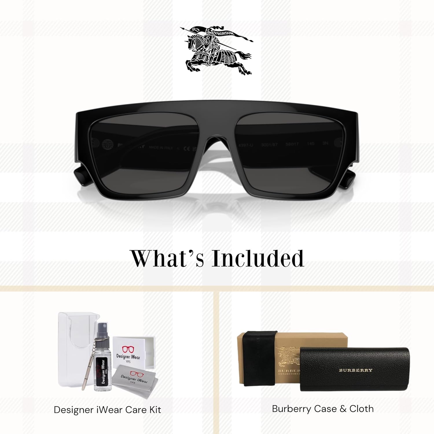 BURBERRY BE4397U Micah Square Sunglasses For Men + BUNDLE With Designer iWear Complimentary Eyewear Kit