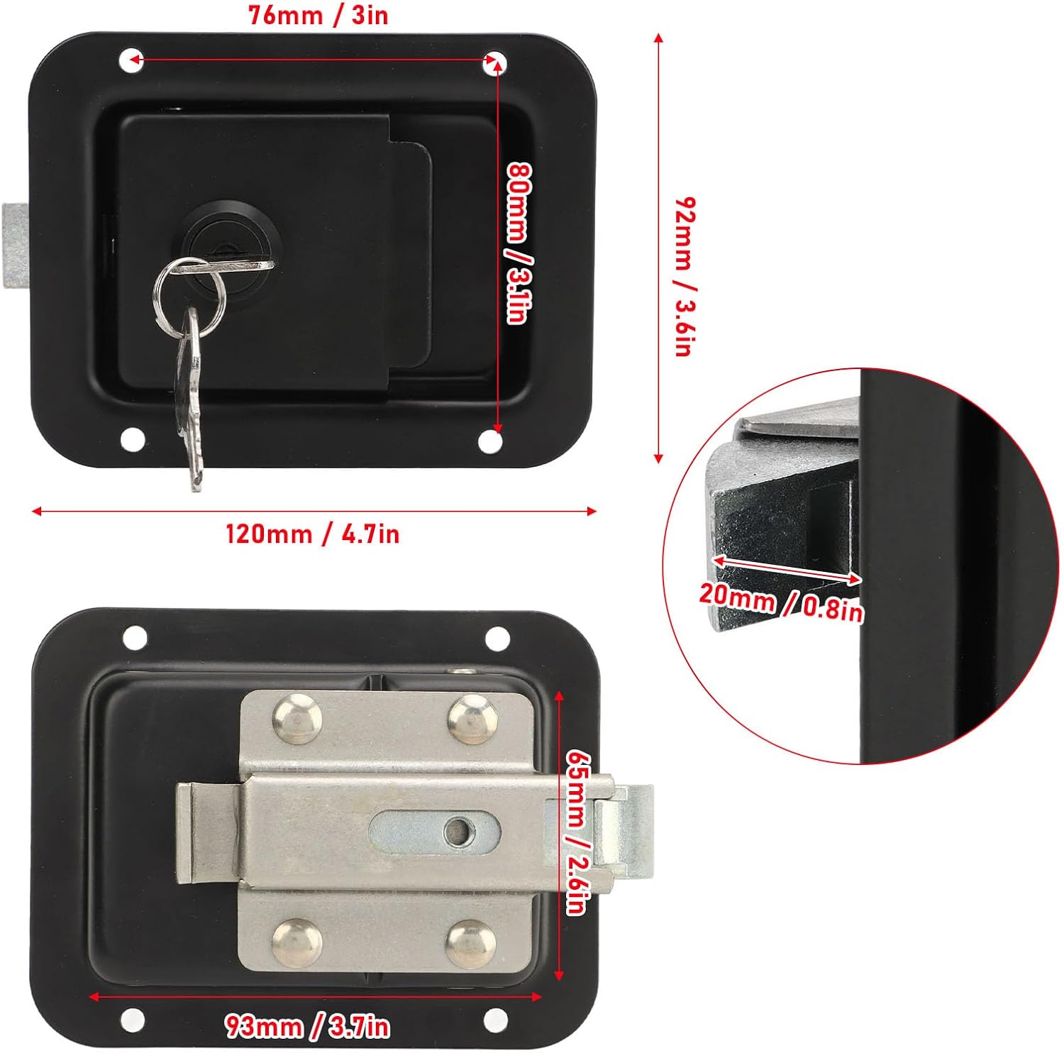 RV Door Paddle Latch, Stainless Steel Door Lock Truck Tool Box Lock Flush Mount Handle Latch with Keys, RV Handle Locking for Trailer Toolbox