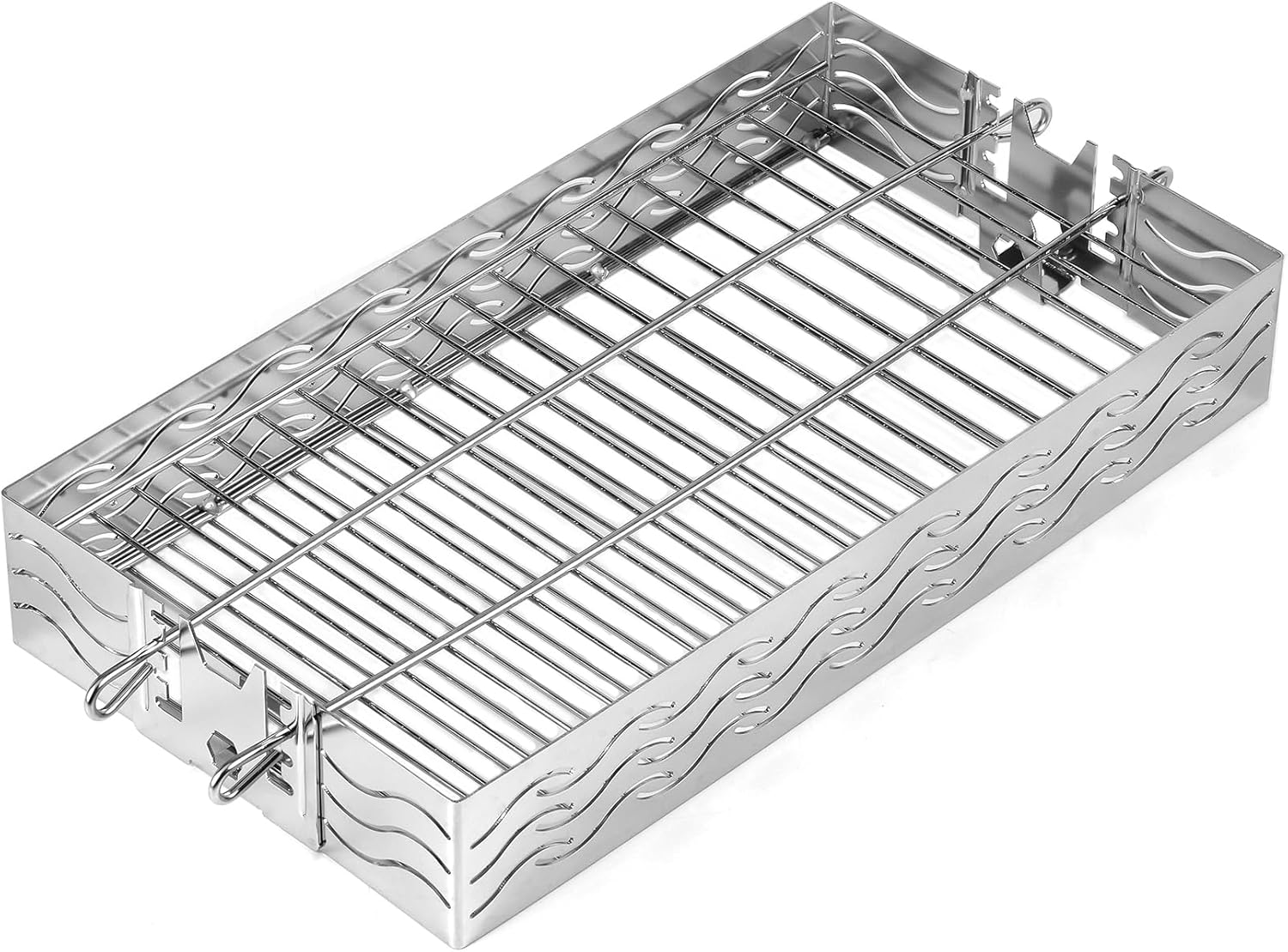Skyflame Stainless Steel Flat Spit Rotisserie Grill Basket Fits for 5/16 Inch Square, 3/8 Inch Square, 1/2 Inch Hexagon Spit Rods