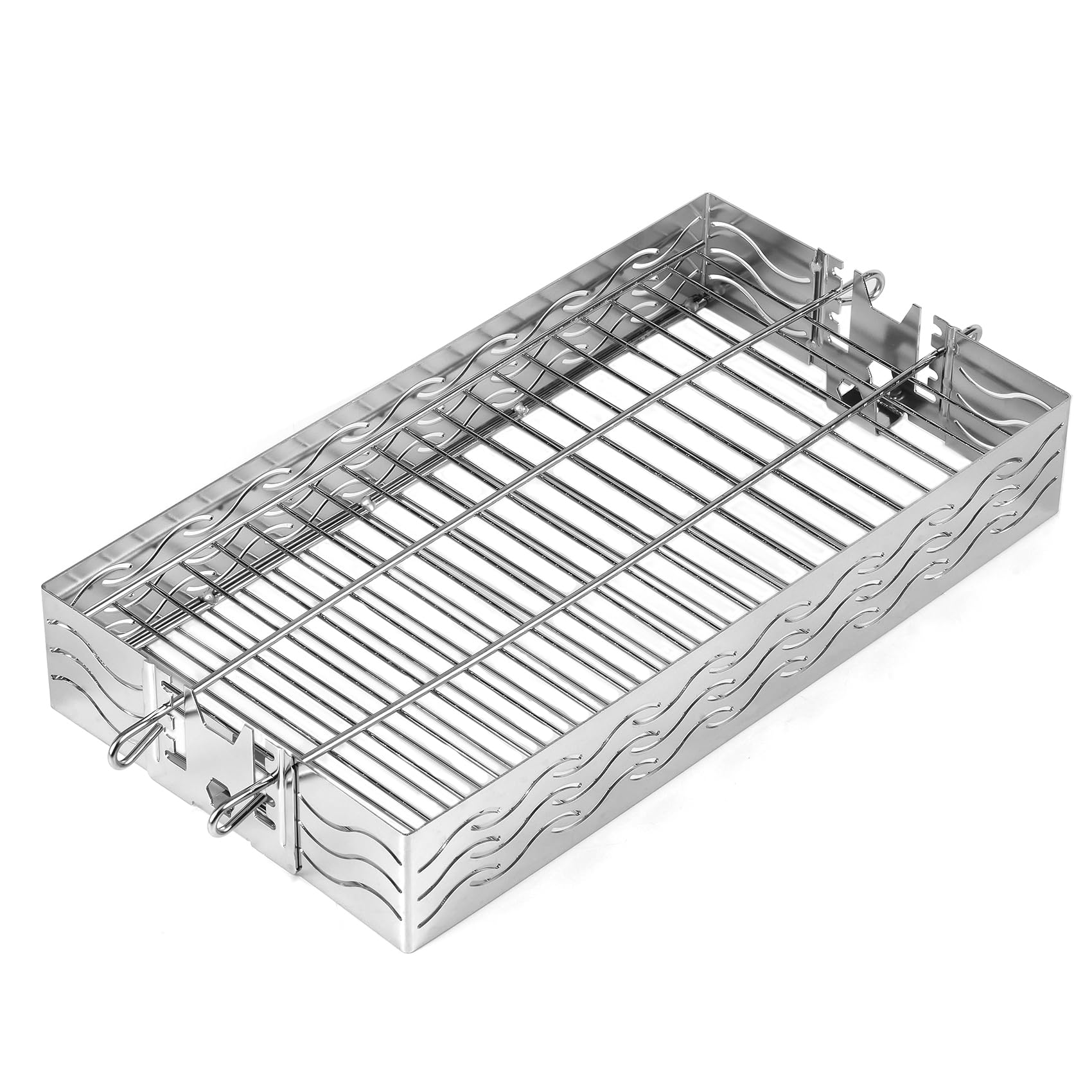 Skyflame Stainless Steel Flat Spit Rotisserie Grill Basket Fits for 5/16 Inch Square, 3/8 Inch Square, 1/2 Inch Hexagon Spit Rods