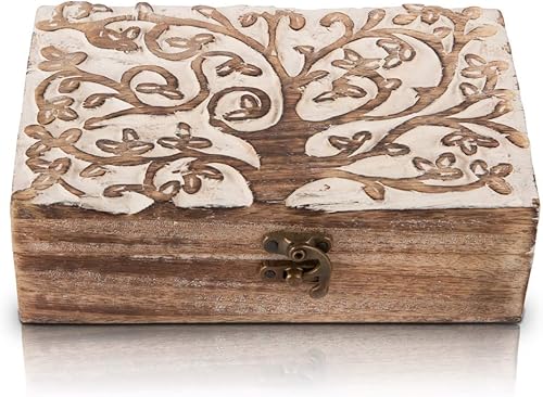Gran regalo de cumpleaños, caja de joyería decorativa de madera hecha a mano con árbol de la vida tallado organizador de joyas, caja de recuerdos,