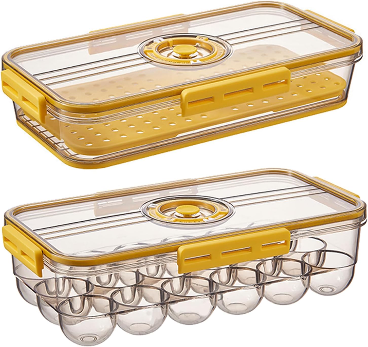 CottonColors Egg Holder for Fridge & Food Storage Containers with Lids for Timer Stackable Refrigerator Organizers and Storage