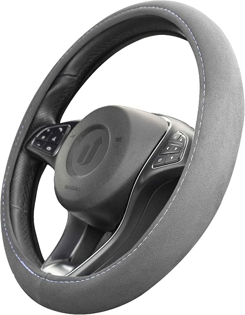 Upgrade4cars pokrowiec na kierownicę w uniwersalnym rozmiarze 37-39 cm, szary, z alcantary, na lato i zimę, akcesoria samochodowe do wnętrza samochodu
