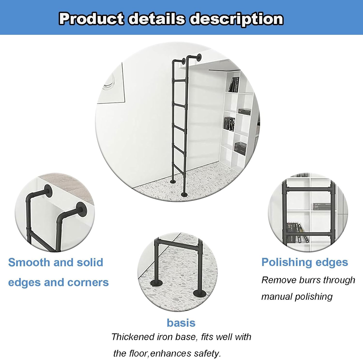 Wall Mounted LadderEmergency Fire Climbing Ladder,Wall Mounted Metal Ladder for Loft, Industrial Iron Pipe Bunk Bed Ladder,for Dorm, Library, Bed, Deck,Customizable Size, Loads 330lbs (Colo
