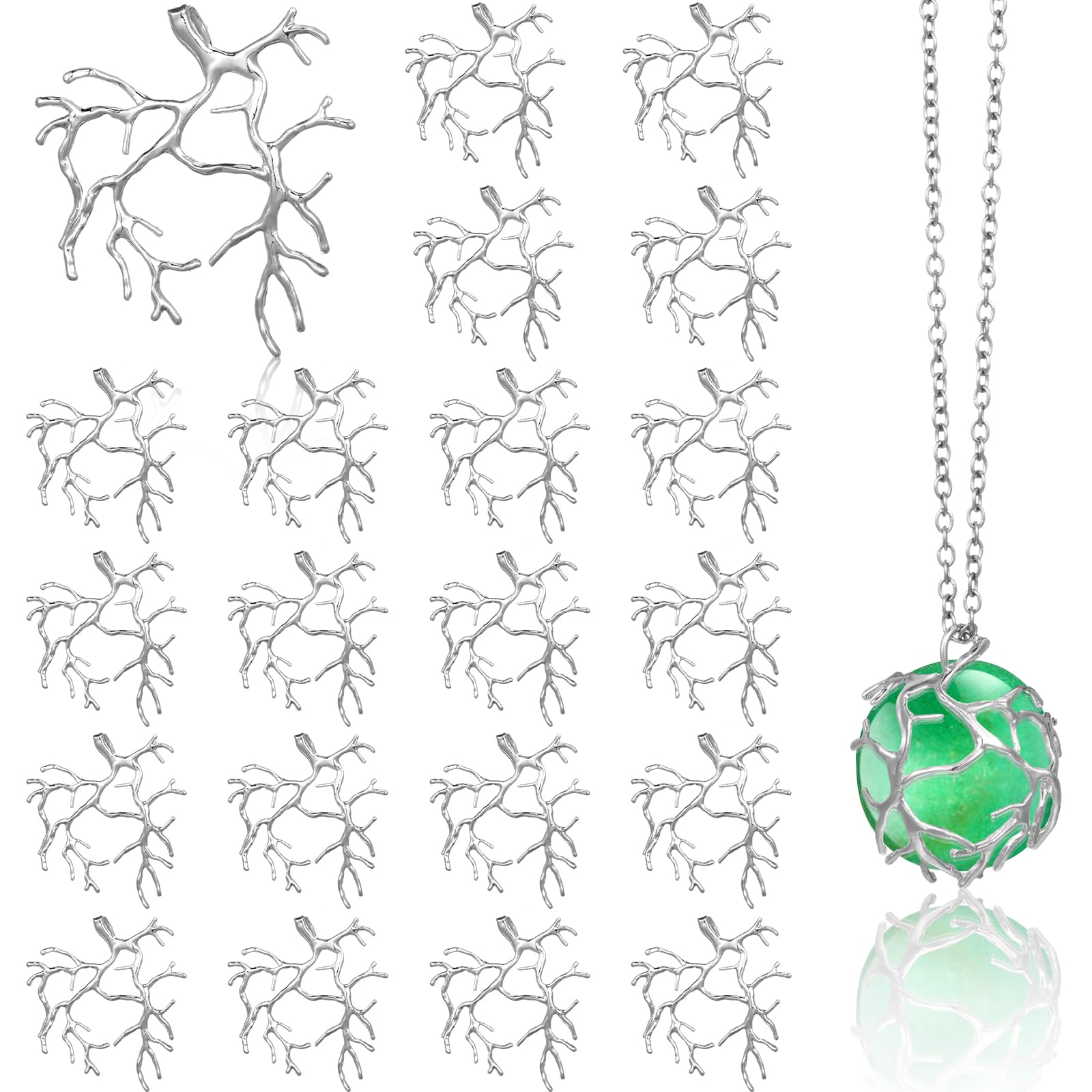 Hicarer 20 Pcs Pendant Trays for Jewelry Making Branch Shape Metal Claw Cage Pendant Holder Crystal Cage Necklace Open Bezels for DIY Necklace Jewelry Making Supplies