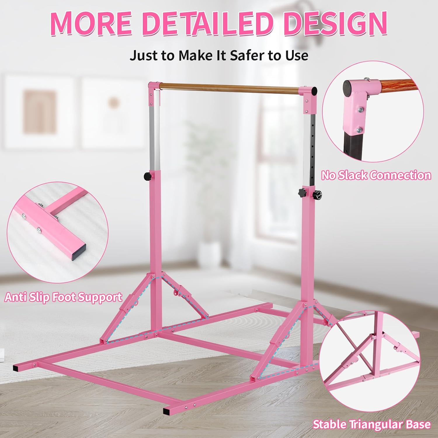 Gymnastics Bar,3' to 5' 12 Levels Adjustable Horizontal Bar for Kids,Weight Limit 300 LBS Folding Gymnastic Horizontal Bars for Indoor and Home Training 6 Gymnastics Bar,3' to 5' 12 Levels Adjustable Horizontal Bar for Kids,Weight Limit 300 LBS Folding Gymnastic Horizontal Bars for Indoor and Home Training - Image 4
