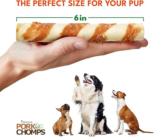 Miniatura 4 de Pork Chomps Masticables para perros de piel de cerdo al horno, giros de 6 pulgadas, envoltura de pollo real, 4