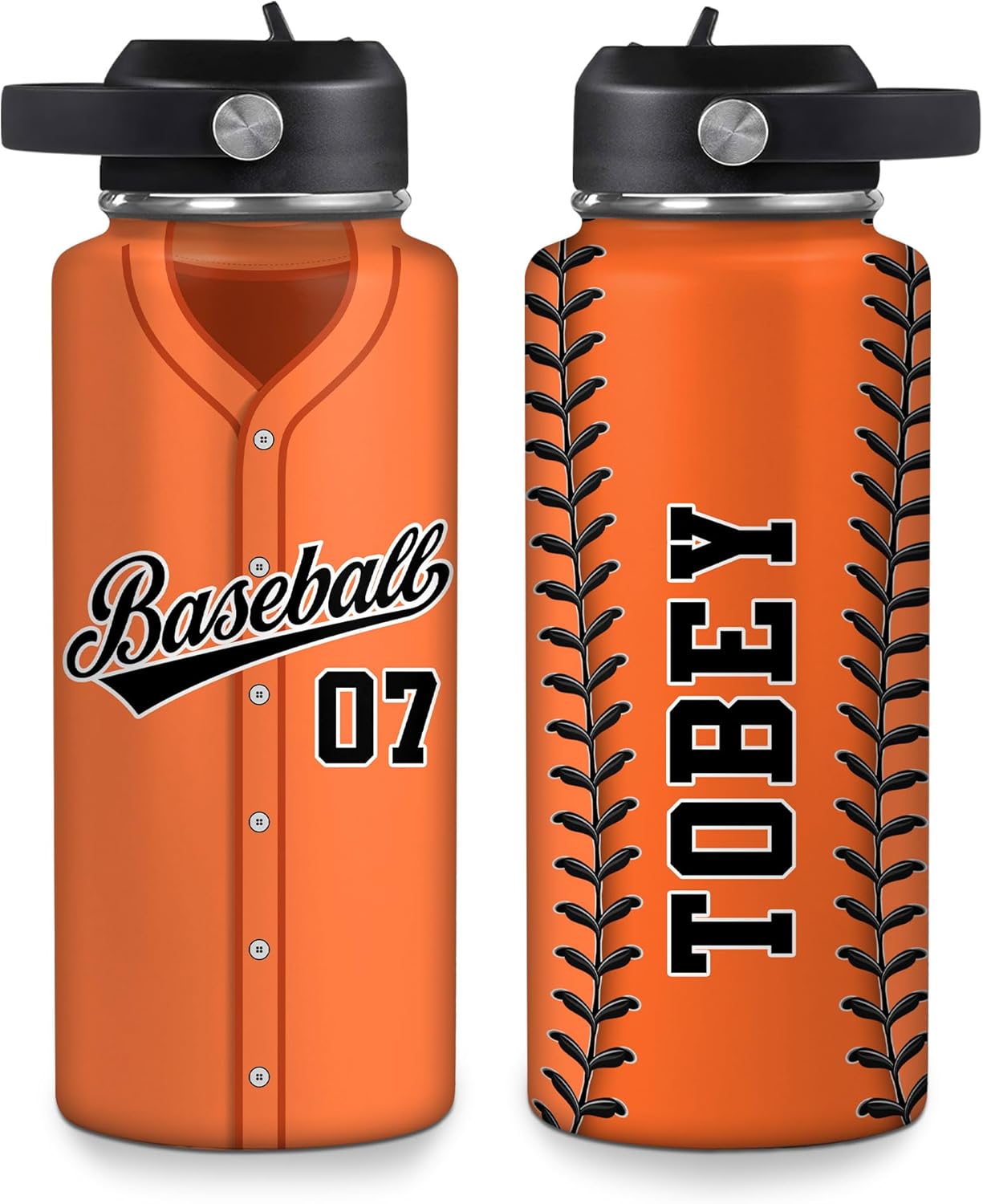 Hyturtle Personalized Baseball Water Bottle - Travel Insulated Stainless Steel Bottle with Leak-Proof Lid 18oz 32oz - Gift for Men, Boys, Baseball Lovers, Players, Coaches - Birthday & Christmas Gift