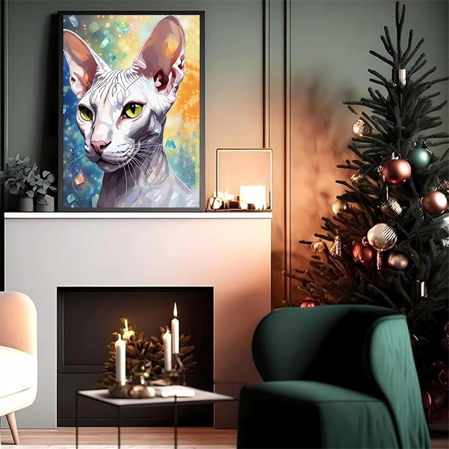 PUAGEMTI Diamond Painting Cat, 5D Round Diamond Crystal Gemstone Cross Stitch Animal Portrait Art, Beginners Home Interactive Room Decor Garden Decor or Gift 12x16 inch