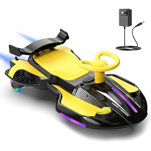 12V Electric Wiggle Car with Pedal for Kids, Rechargeable 2 in 1 Devil Swing Car Toy, Drifting Ride On Car with Backrests, Anti-Rollover, Spray, Flashing Light, Music, Bluetooth, for Ages 3 and Up