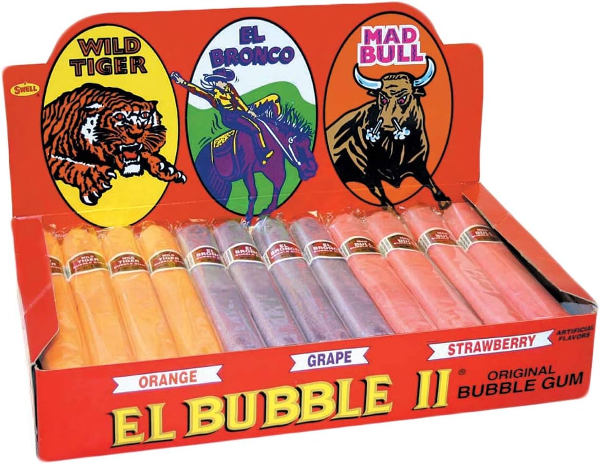 Dubble Bubble El Bubble II Bubble Gum Cigars, Assorted Fruit Flavors, Box of 36