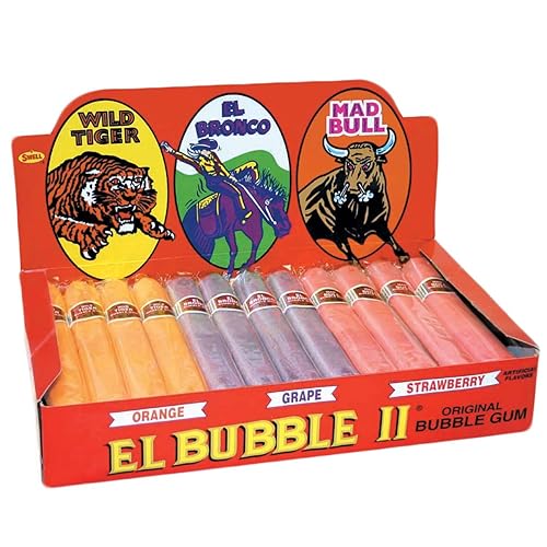 Dubble Bubble El Bubble II - Puros de goma de burbujas (36 unidades), varios sabores de fruta, caja de 36