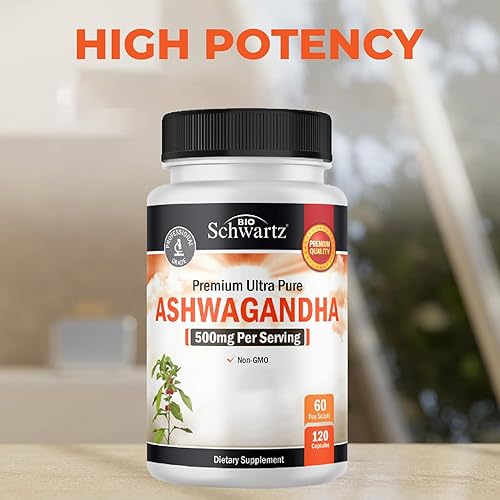 Miniatura 6 de BioSchwartz Ashwagandha Supplements - Cápsulas de Ashwagandha extra fuertes de 500 mg por porción, sin gluten, sin OMG, fabricadas en los Estados