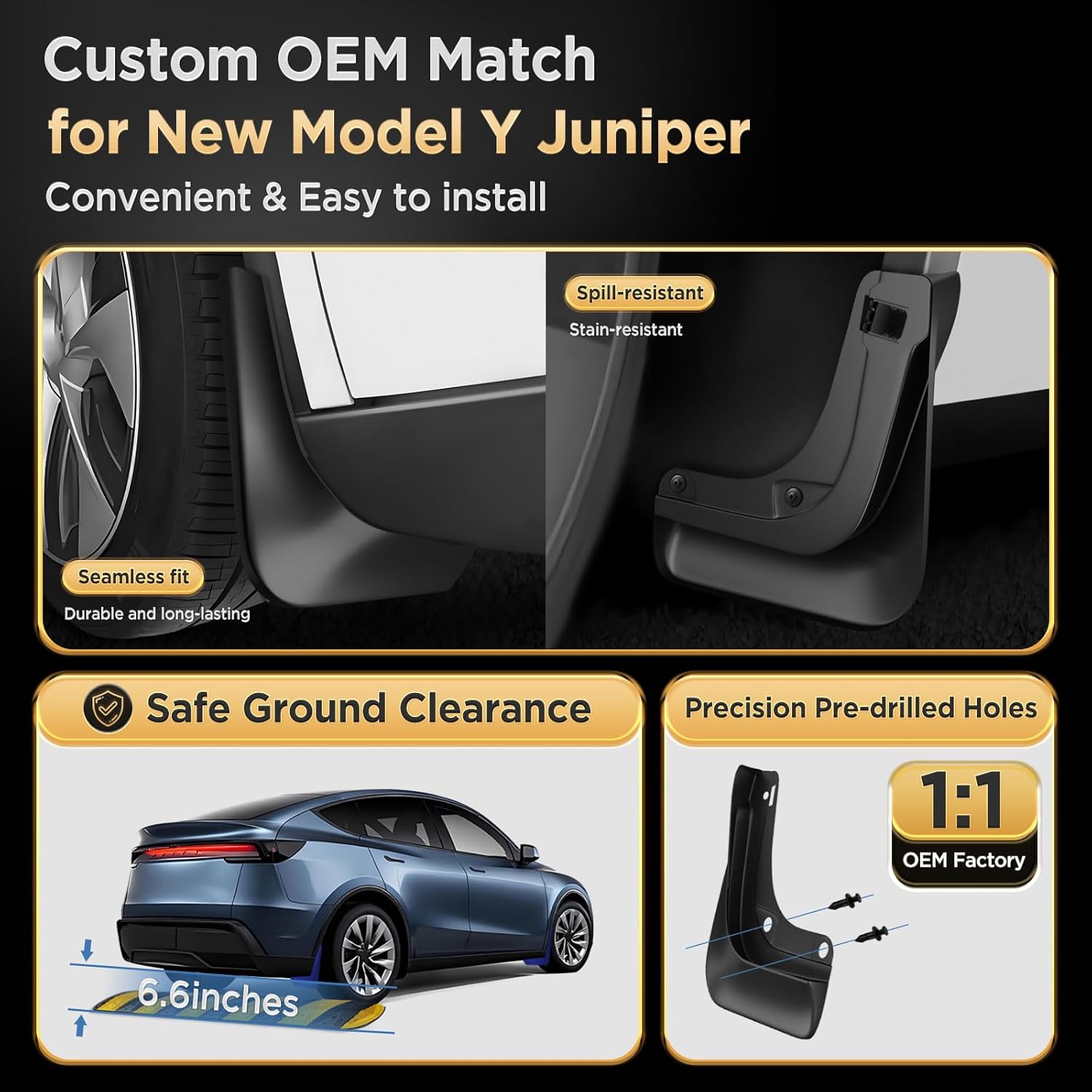 Mud Flaps for Tesla New Model Y Juniper Accessories 2025 2026 [Protect Paint,No Drilling Required] All-Weather Mud Guard Body Kits for New Launch Model Y Juniper 2025 2026 Black - Image 6