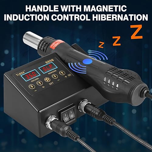 Miniatura 2 de TLBZK Estación de soldadura de retrabajo, estación de soldadura de aire caliente SMD 2 en 1 y kit de soldador, pistola de calor con puntas de