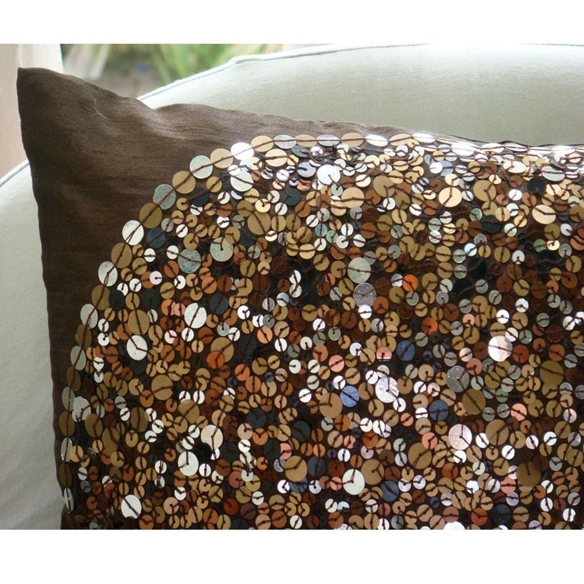 The HomeCentric Entwerfer 2 Stück, 55x55 cm Werfen Kissen Decken, Dunkelbraun Kissen Fälle, Pailletten Glitter Kissen Decken, Art Silk Platz Werfen Kissen DeckenModern Werfen - Brown Eye Sparkle