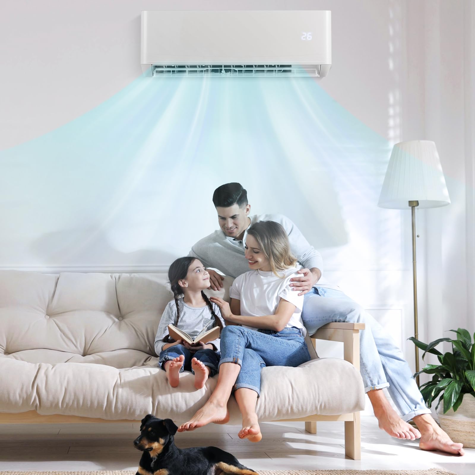 GOPLUS Climatiseur Reversible 12000 BTU 3,4 KW avec Fonction Chauffage et Refroidissement, Classe A++/A+ R32, Climatiseur Split Mural Silencieux 7 Mode, 8 Vitesse avec Pompe à Chaleur, Écran LED